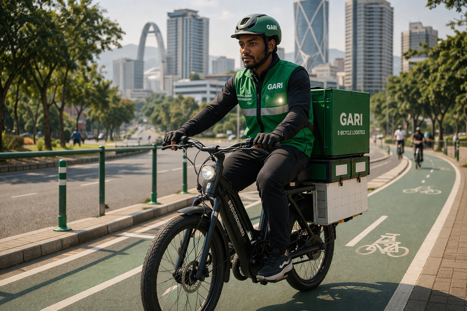 Gari e-bicycle rider delivering through Addis Ababa